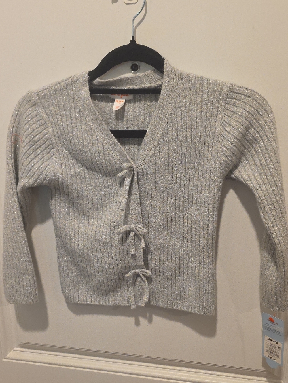 Cat & Jack Silver Ribbed Tie-Front Cardigan